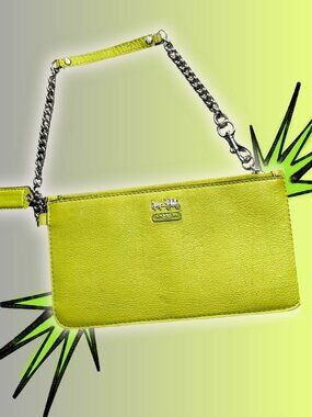 Coach Chartreuse Green Leather Wristlet Chain Bag Y2K Brat Mini Purse